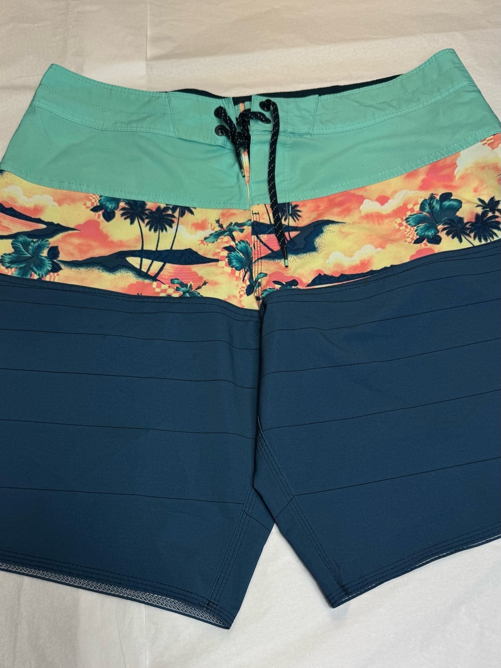Billabong Teal, Coral & Navy Tropical Colorblock Boardshorts